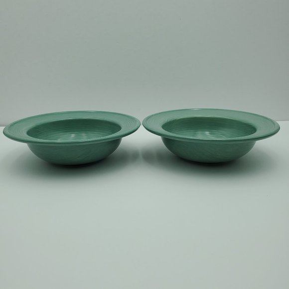 Pfaltzgraff Stonewash Green Rimmed Soup Cereal Bowls Green Swirl Bowls - Picture 1 of 7